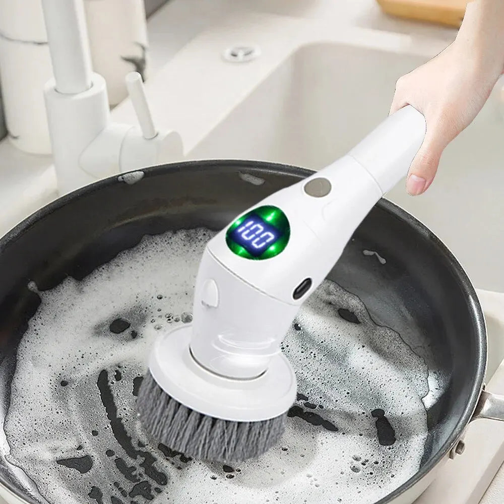 8 In 1 Electric Cleaning Brush - Power Spin Scrubber LCD Screen LED Light