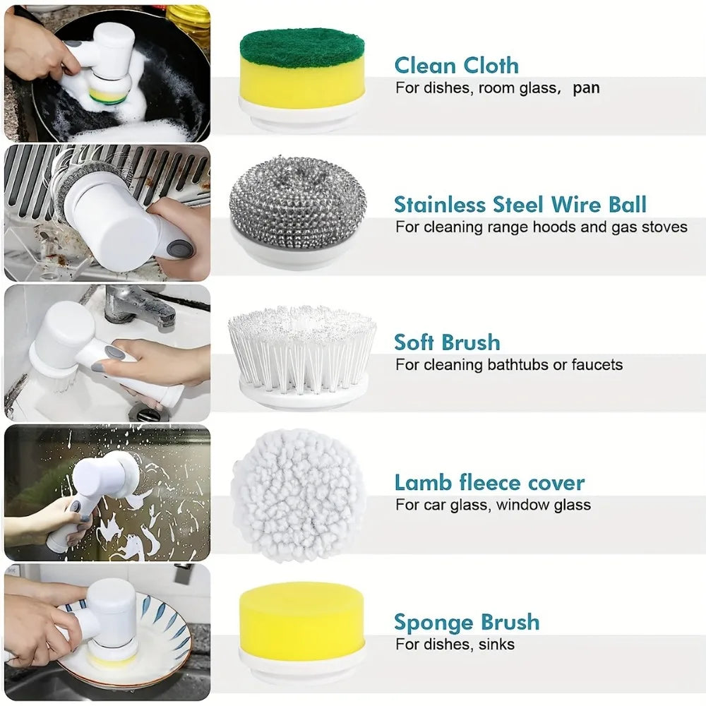 Electric Spin Scrubber With 5 Replaceable Brush Head