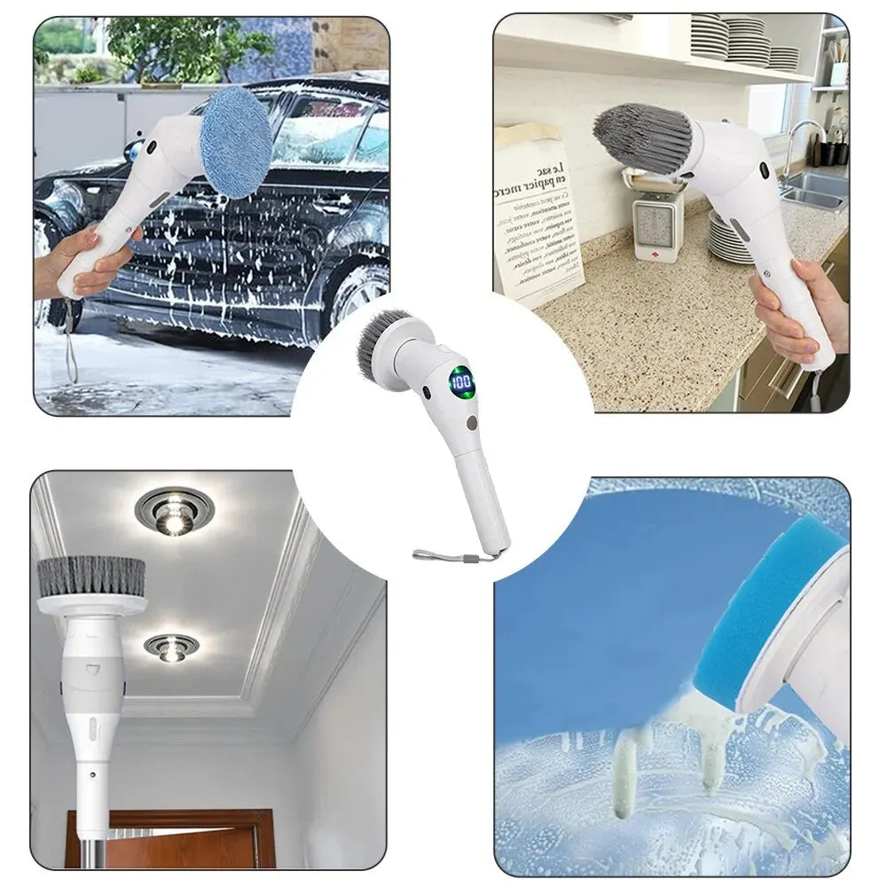 8 In 1 Electric Cleaning Brush - Power Spin Scrubber LCD Screen LED Light