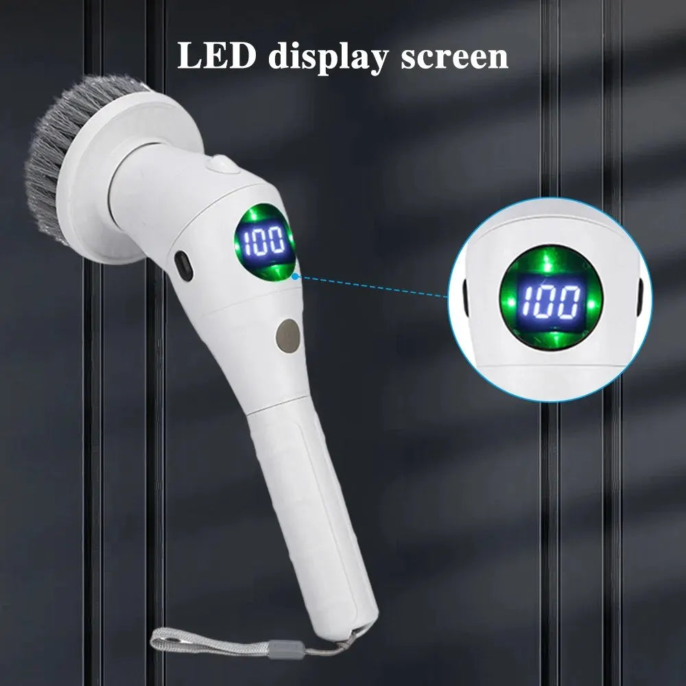 8 In 1 Electric Cleaning Brush - Power Spin Scrubber LCD Screen LED Light