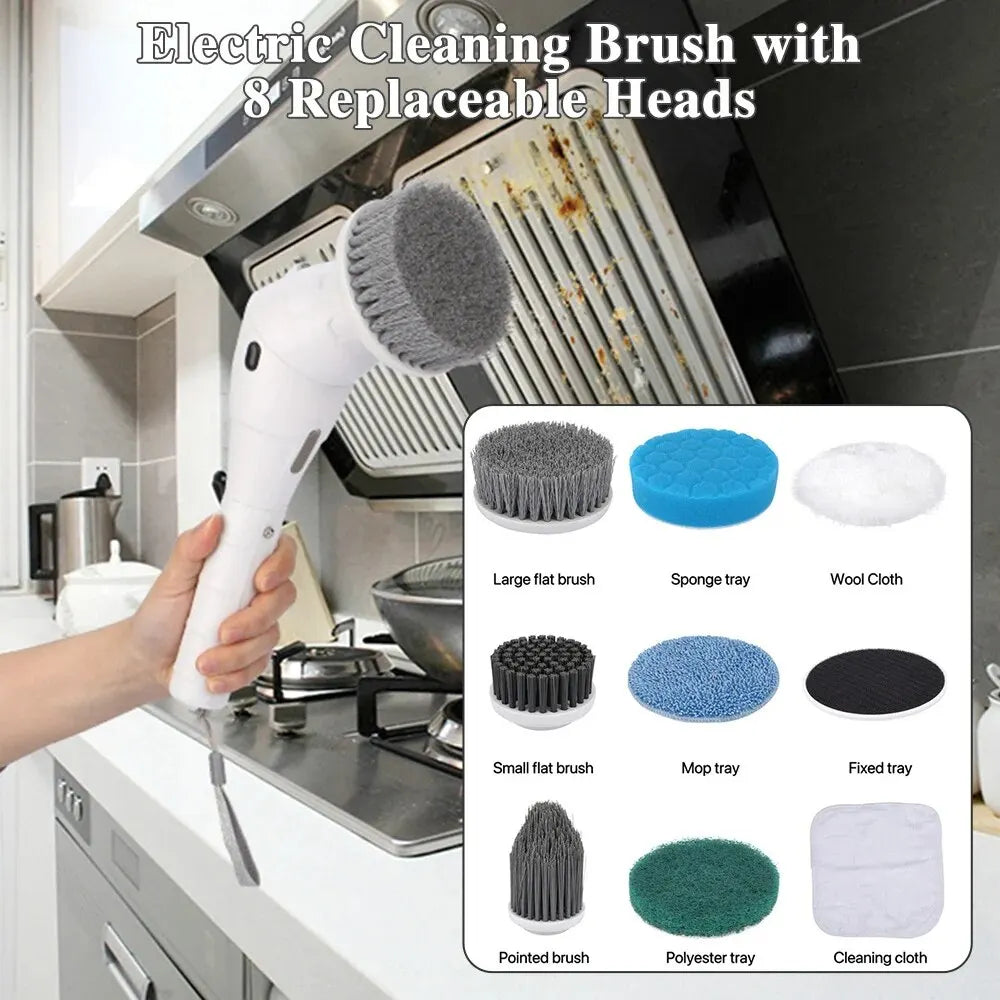 8 In 1 Electric Cleaning Brush - Power Spin Scrubber LCD Screen LED Light